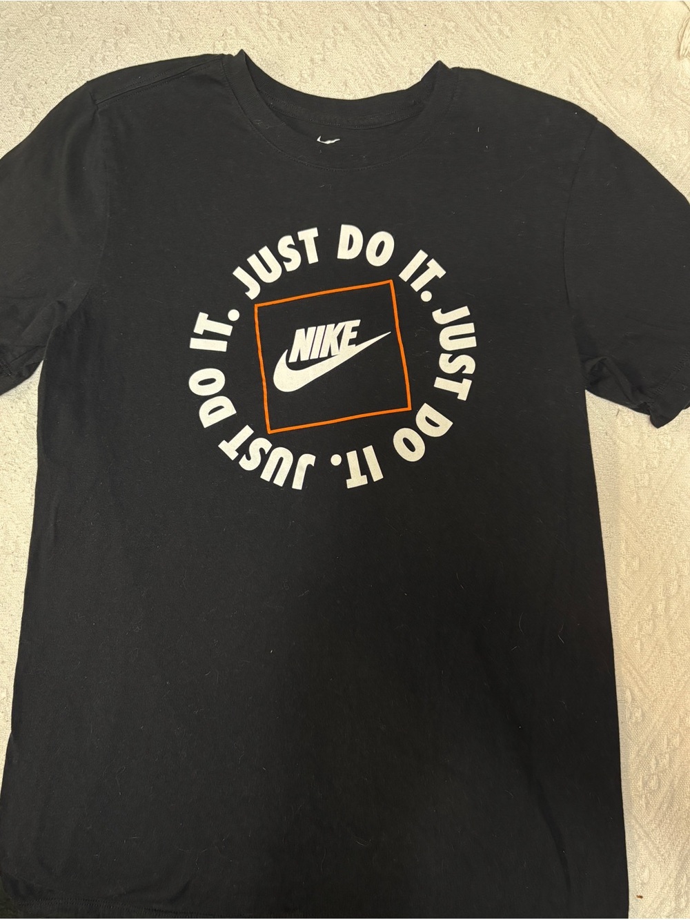 Nike Black Short-Sleeve 'Just Do It.' Graphic Tee with White and Orange Accents